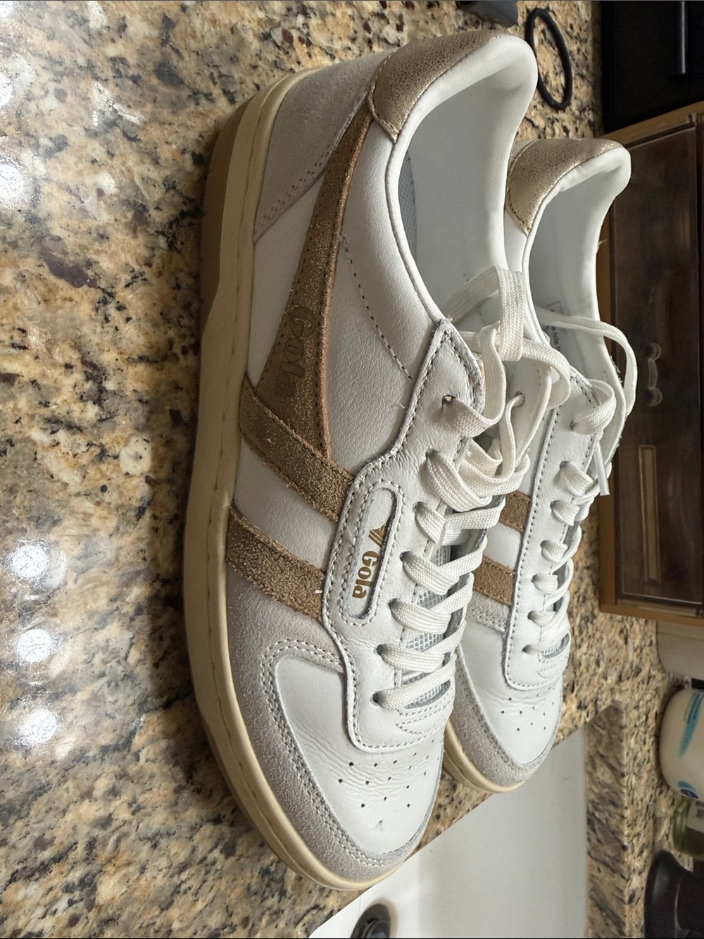 Gola White Sneakers with Gold Trim